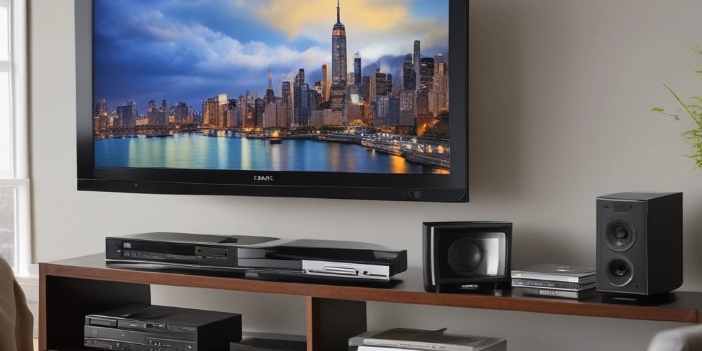 A technician installing a large flat-screen TV on a wall in a modern living room.