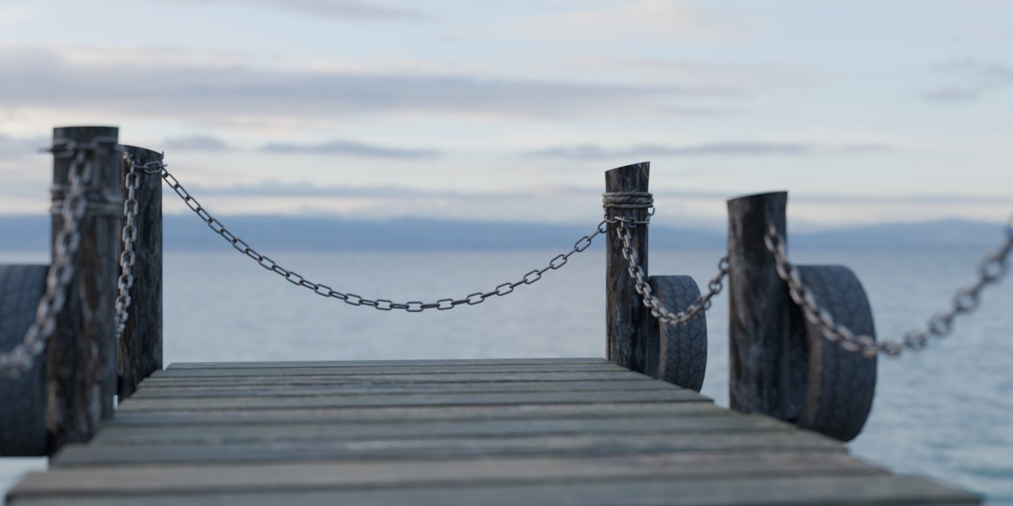 catenary cable, wooden dock, chain