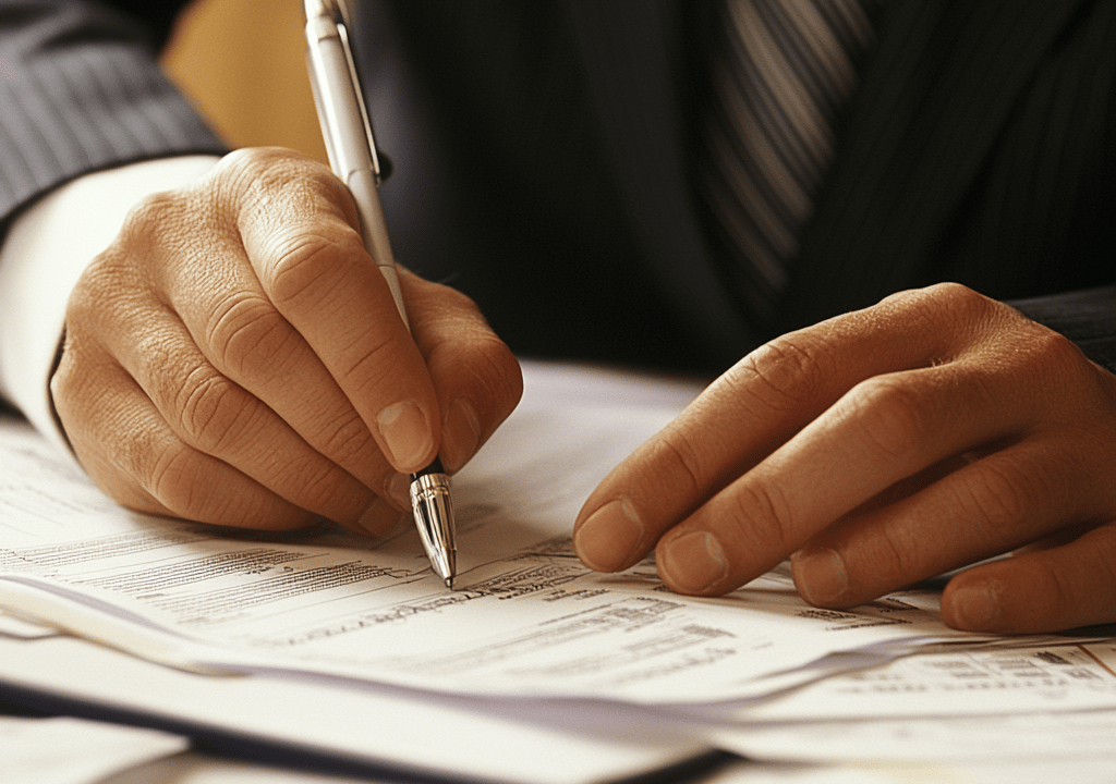 a man in a suit and tie is writing on a piece of paper