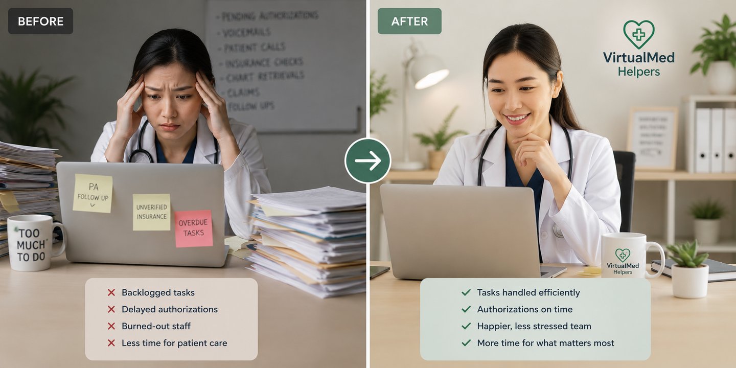 a before and after of a doctor without and with a a virtualmed helper