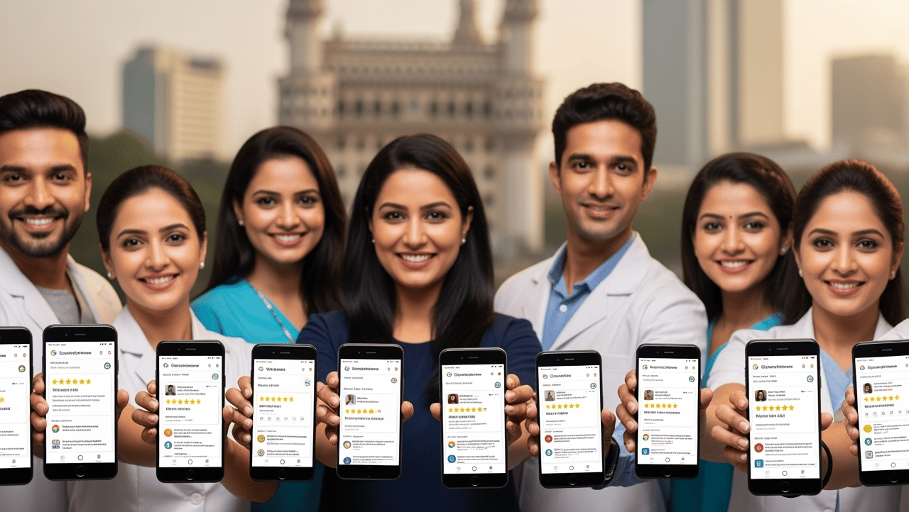 Hyderabad healthcare professionals doctors dentists Google reviews verification badges Charminar lan