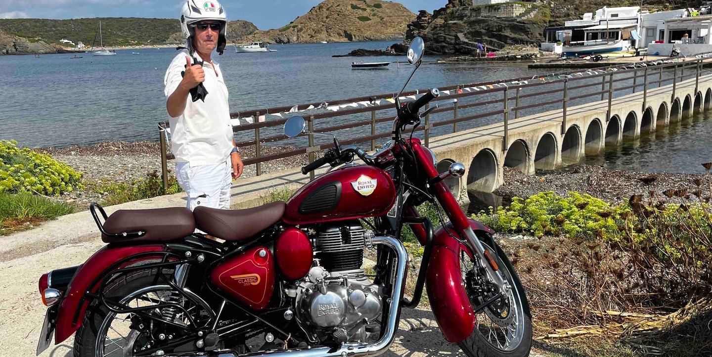 Rider on a Royal Enfield Menorca Tour