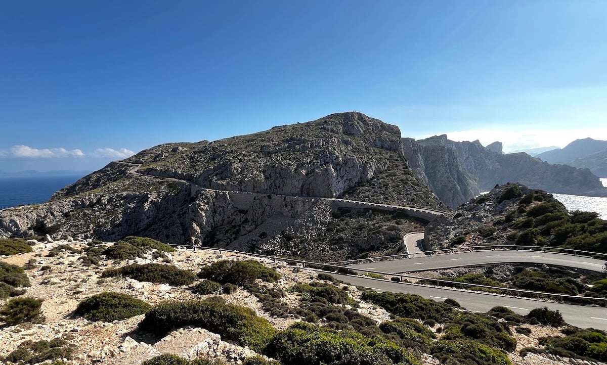 Motorcycle riding along the coastline of Menorca