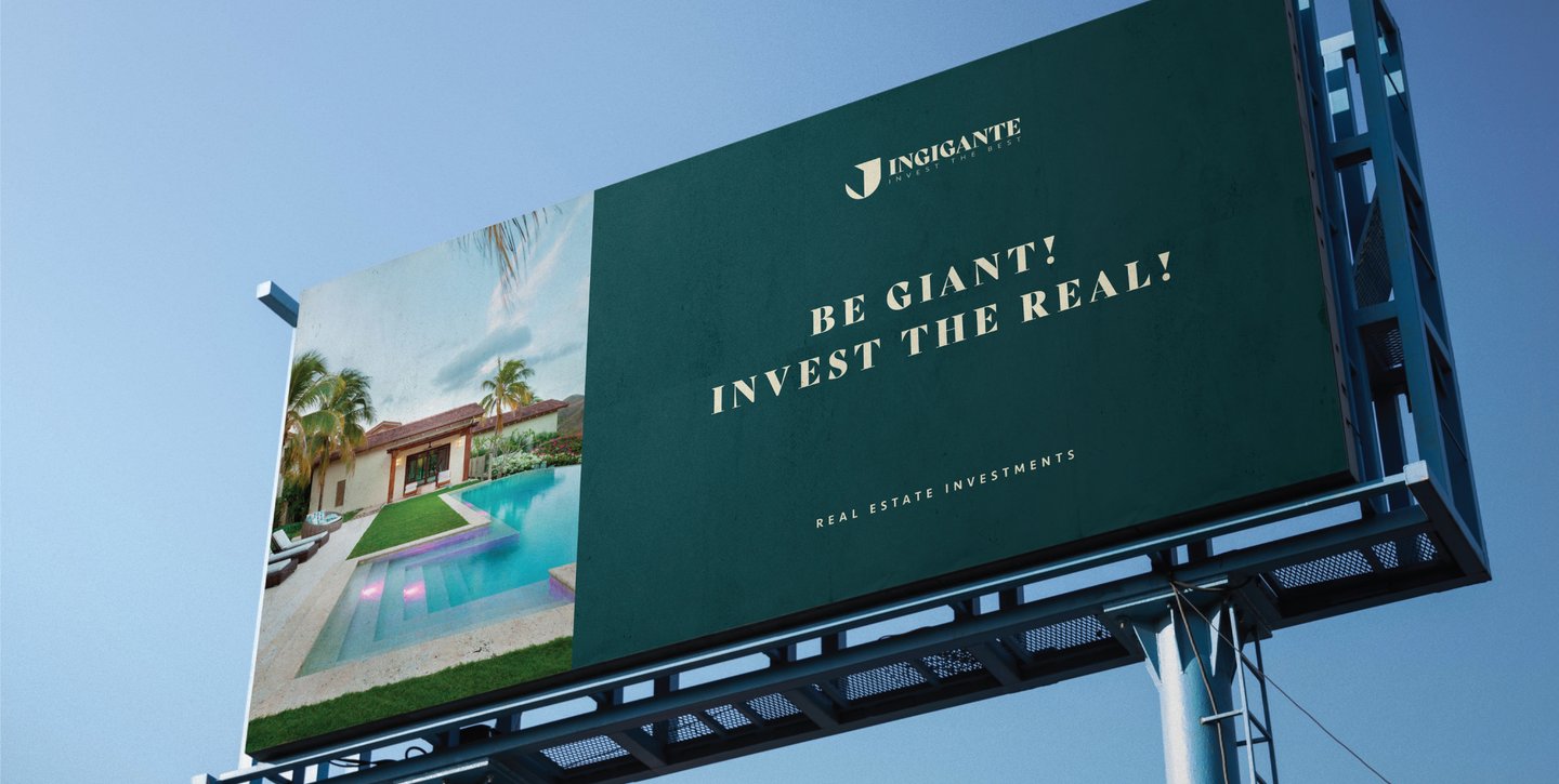 a billboard board with a large advertisement for a real estate