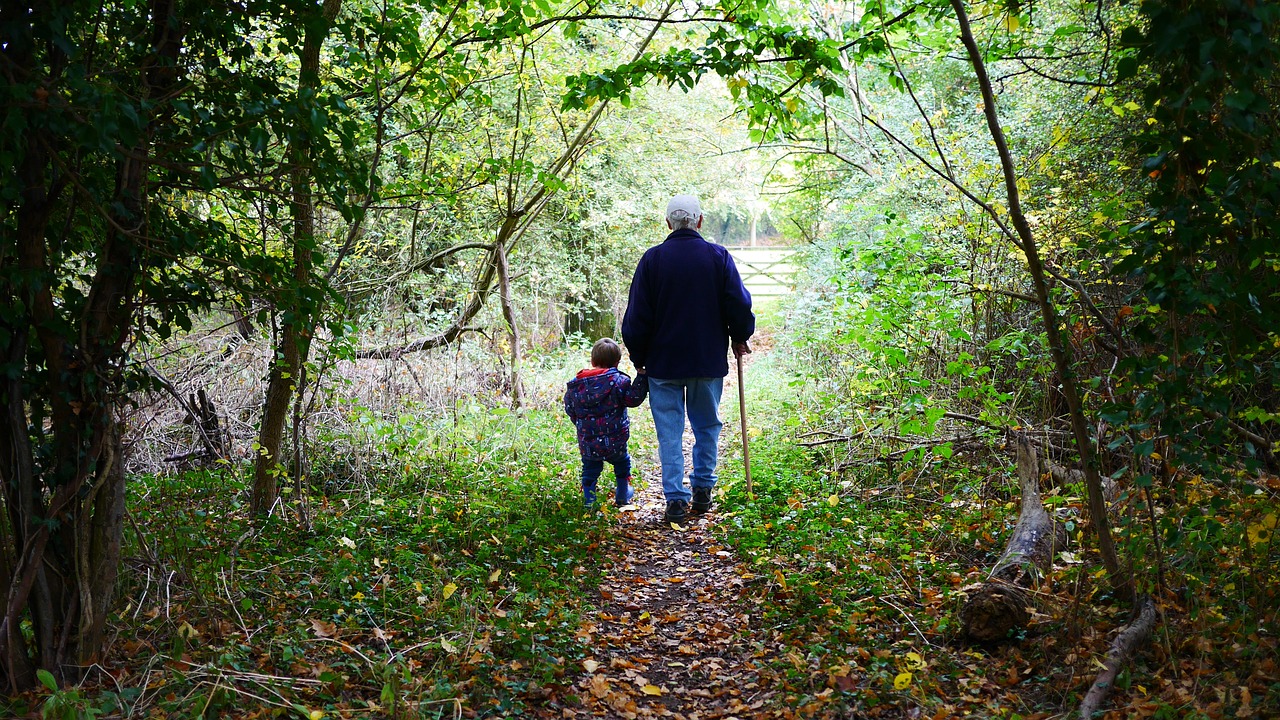 Grandfather and grandson in nature
