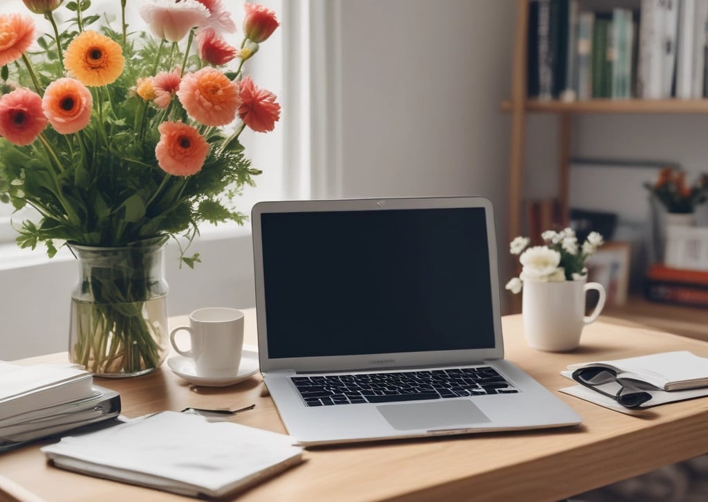 A clean, organized workspace with a laptop and a phone for customer inquiries