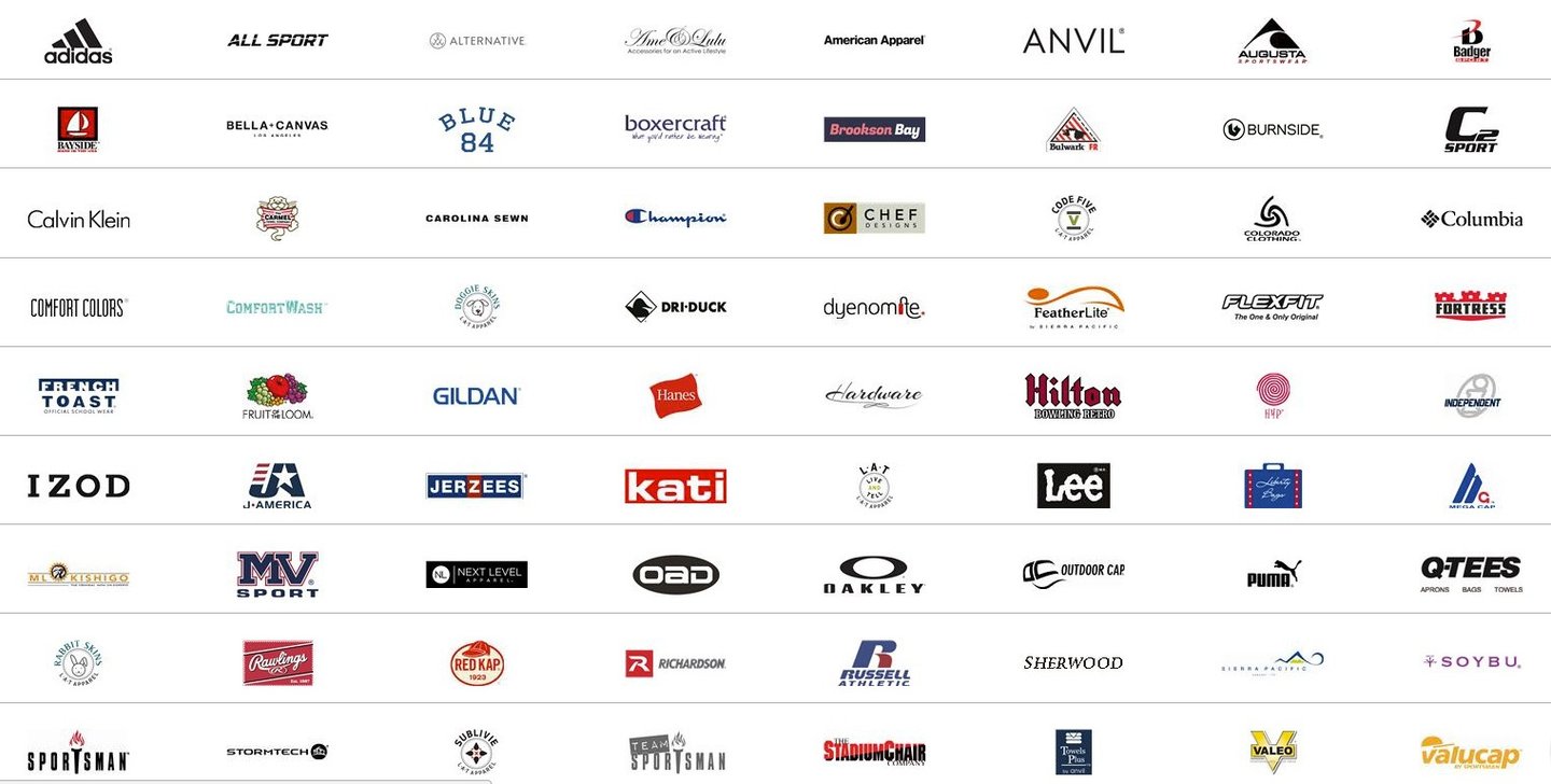 a large number of logos and logos on a white background. Screen printing options for Utah businesses