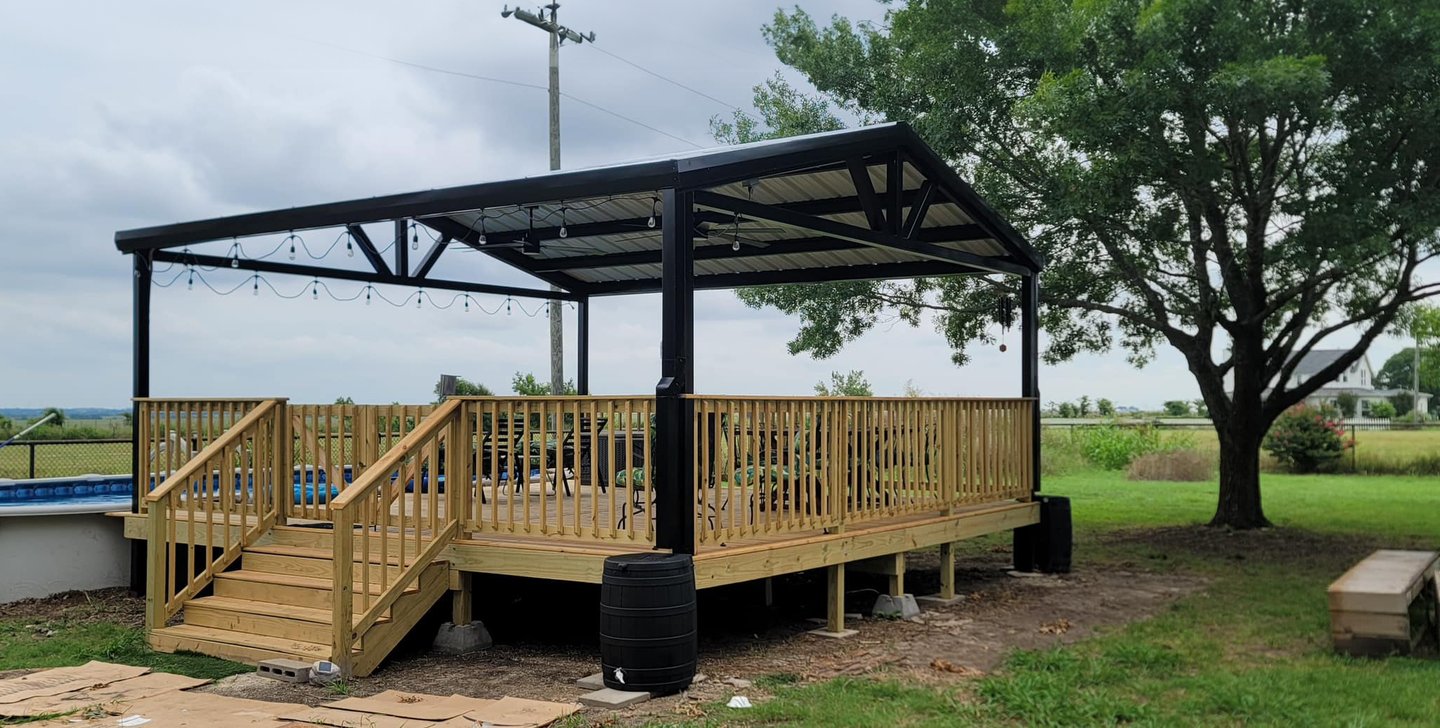 Wood Deck with Metal Patio and Roof