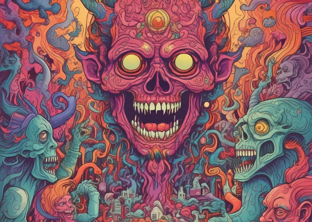 a poster of a skull head with a skull head and a skull head