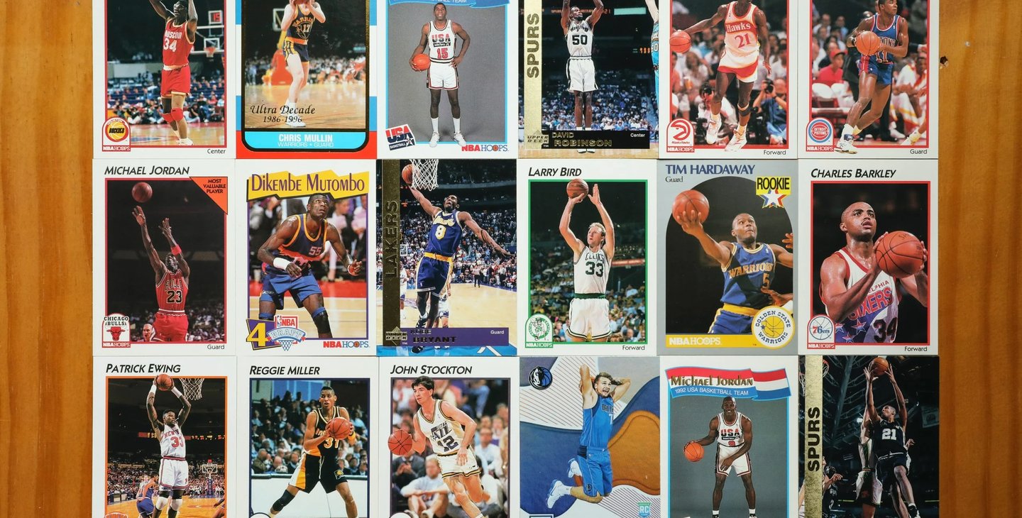 a collection of NBA sports cards and Vintage sports cards with many different NBA players