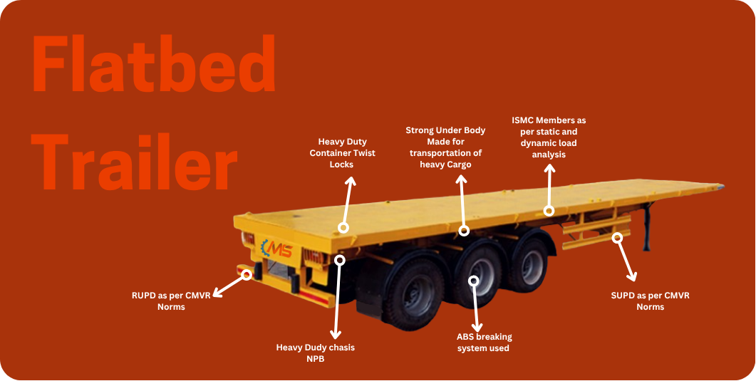 Ladder-type chassis Flatbed Trailer with twist locks for container loading.