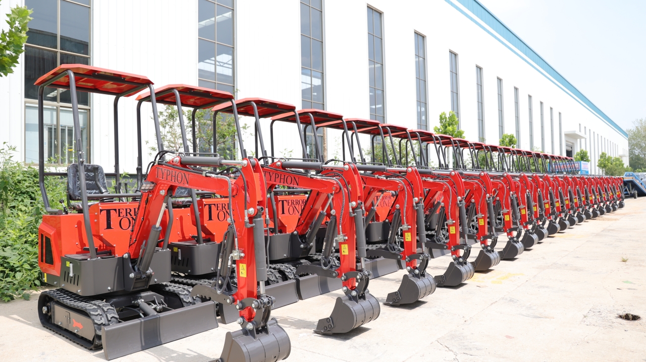 mini excavators in a row