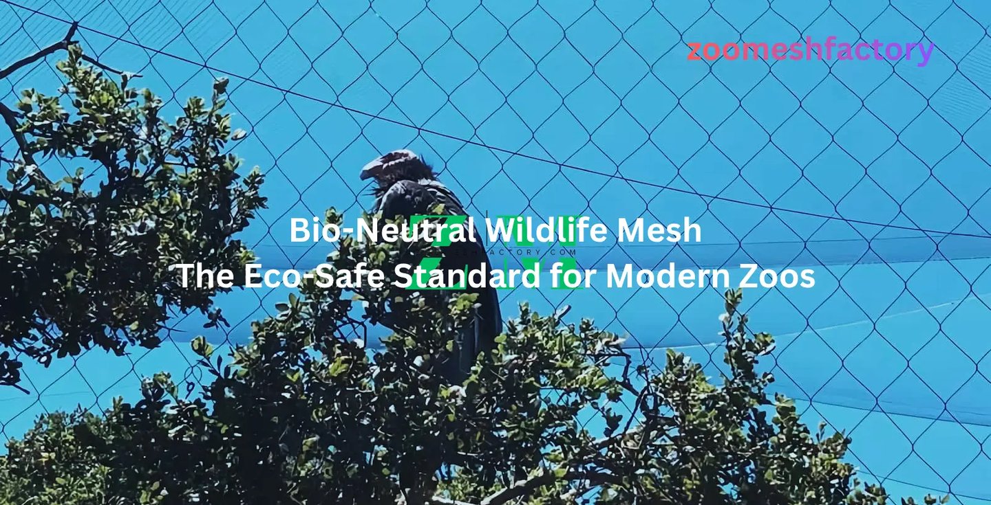 Bio-neutral wildlife mesh installed in a bird sanctuary with a large bird perched near the netting
