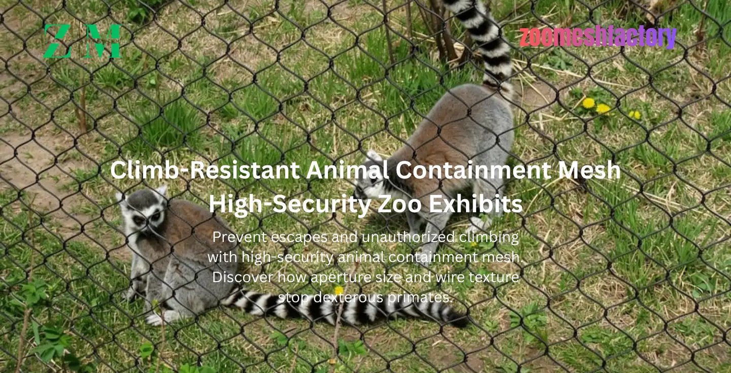 Ring-tailed lemurs in a high-security zoo exhibit featuring climb-resistant stainless steel containment mesh.