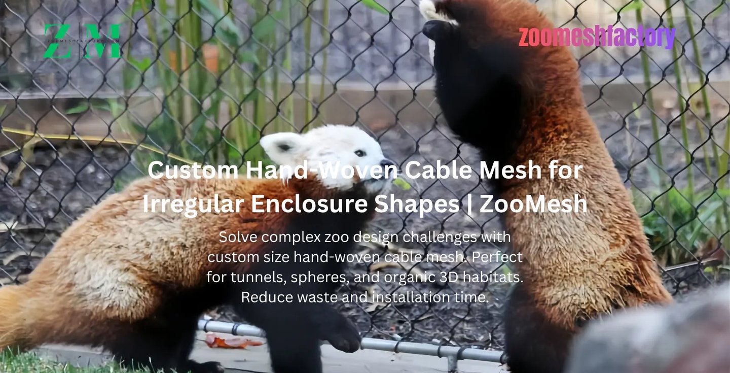 Red pandas in an enclosure featuring custom-sized hand-woven cable mesh.