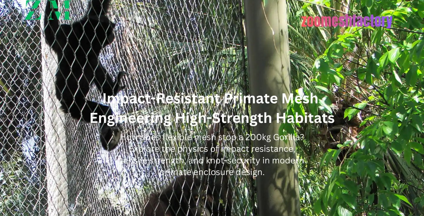 A black gibbon and an orangutan climbing on high-tensile impact-resistant primate mesh at a zoological facility