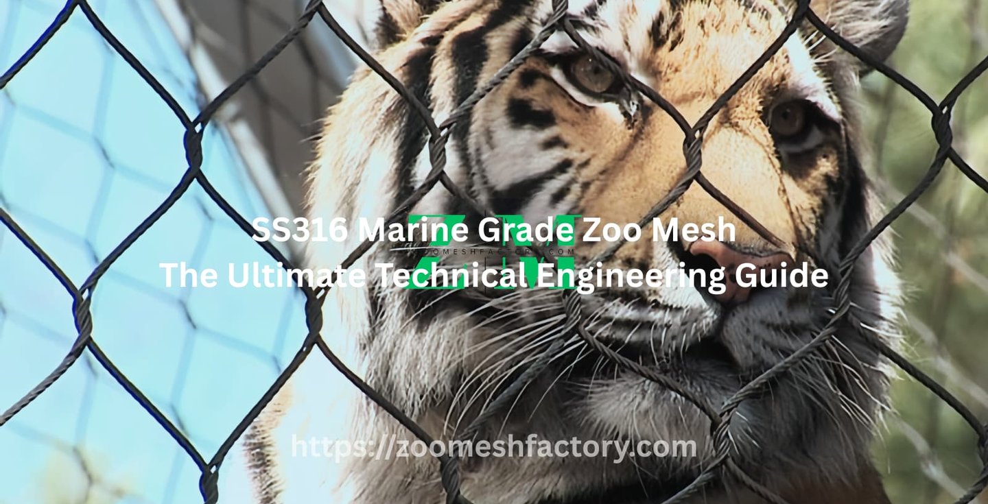 Close-up view of a tiger inside an enclosure constructed with durable, black oxide finished SS316 Marine Grade wire mesh