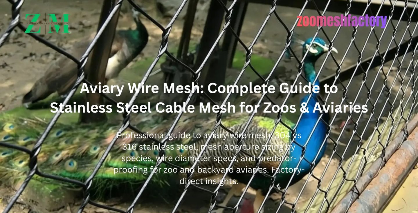 Walk-through aviary constructed with flexible stainless steel rope mesh netting
