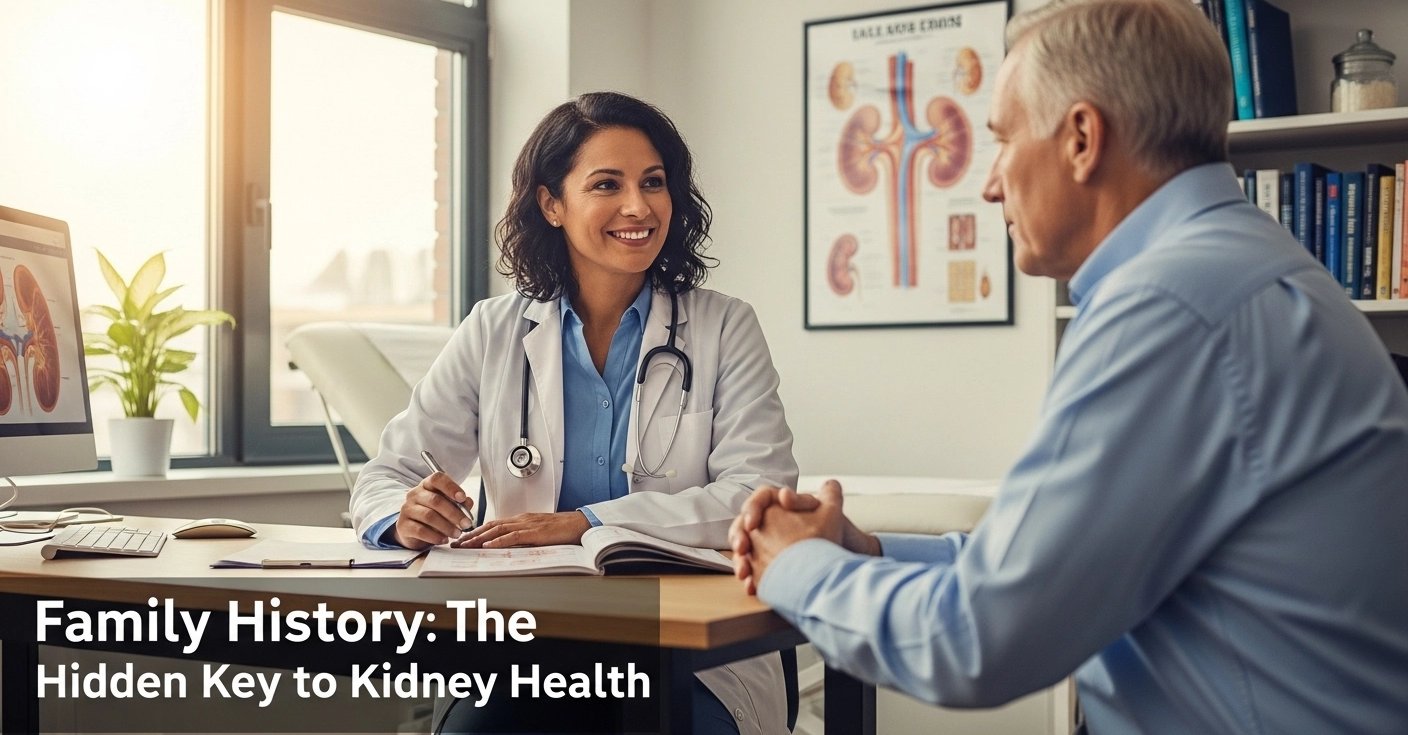 CKD मरीज से पारिवारिक इतिहास लेते डॉक्टर की क्लिनिक में चर्चा