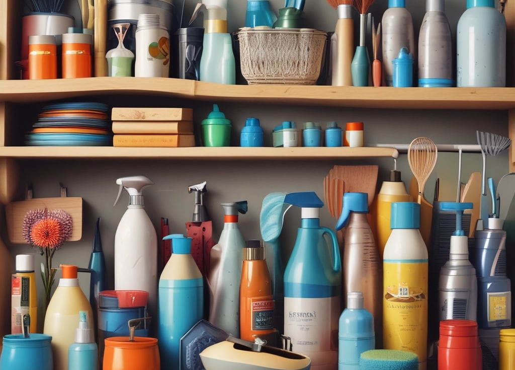 A vibrant display of household products arranged neatly on shelves.