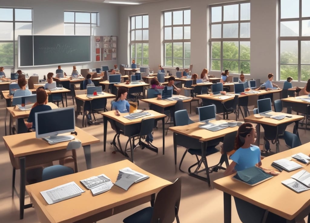 Teacher using interactive digital resources in a classroom setting