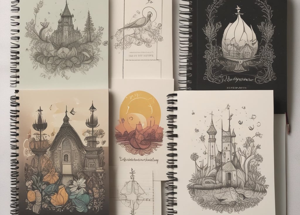 A vibrant collection of personalized notebooks with colorful covers displayed on a wooden desk.