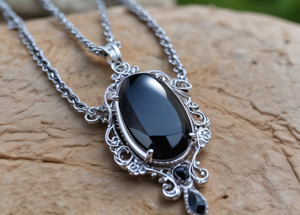 Close-up of a polished black tourmaline crystal glowing softly against a dark, elegant background.