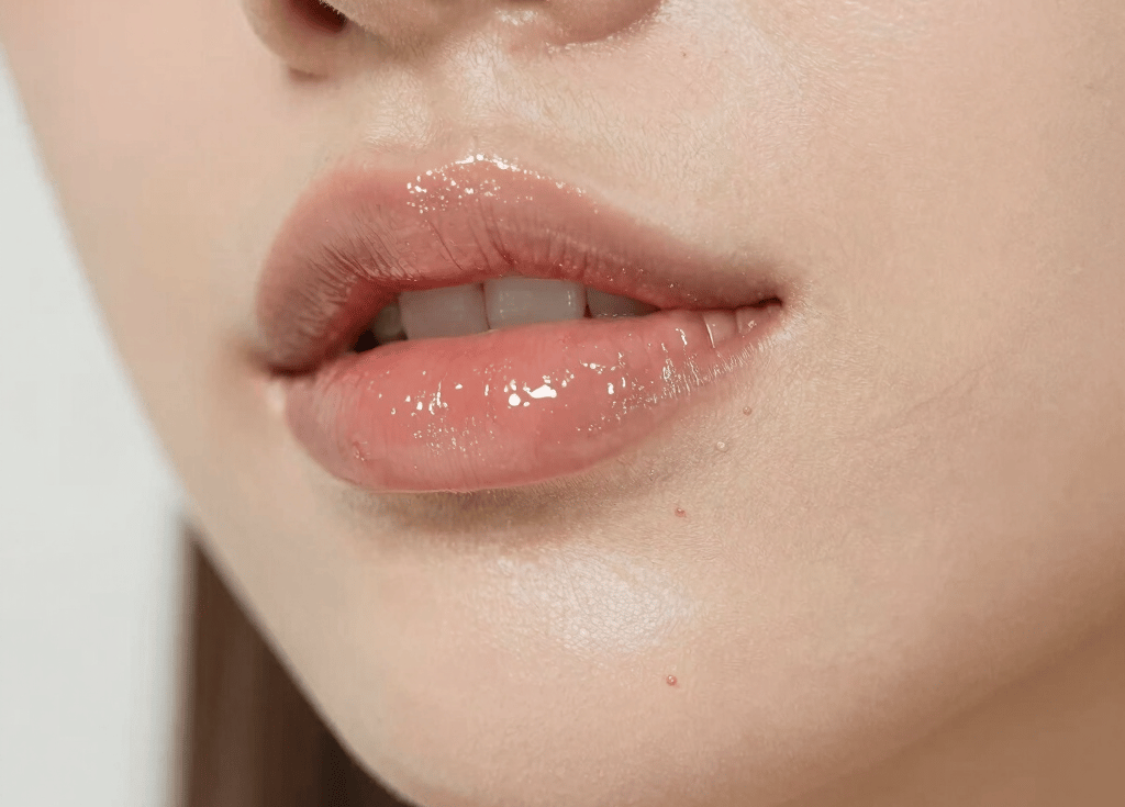 Close-up of vibrant handcrafted lip balms and glossy tubes arranged beside delicate resin art pieces on a rustic wooden table.