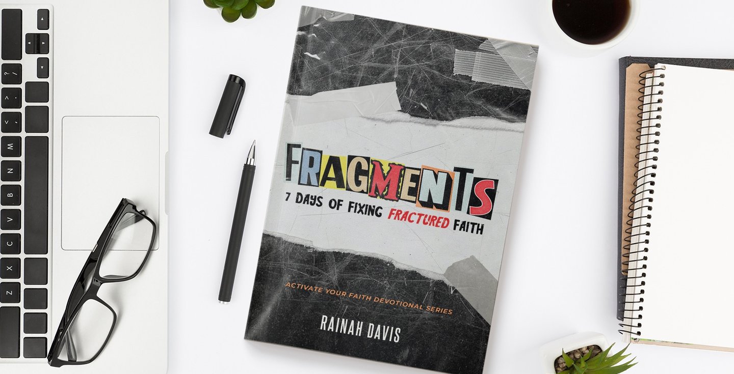 a book cover of the Fragments  book with a laptop and a cup of coffee