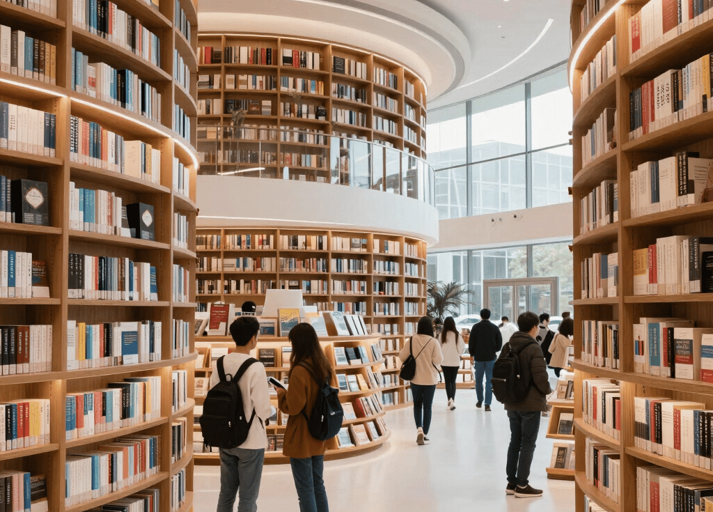 A welcoming header image with a futuristic blue light theme and digital book covers floating gently