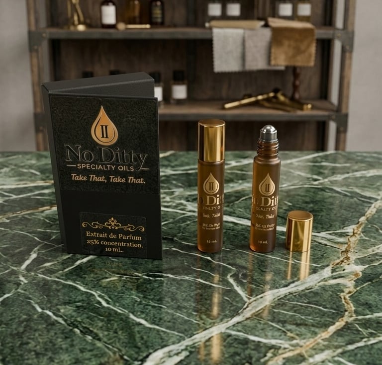 No Ditty Specialty Oil 25% Extrait de Parfum and Jojoba Oil Roll-on bottle and packaging