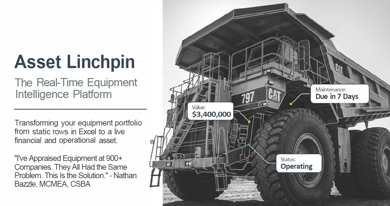 Asset Linchpin, Image of Truck. The Real-Time Equipment Intelligence Platform. 