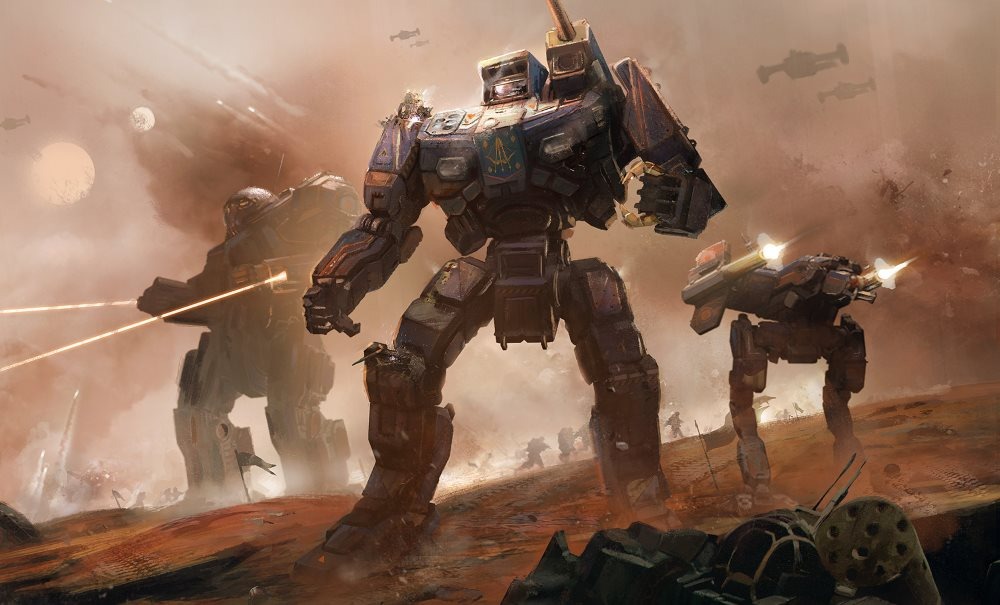 Battlemech battle scene