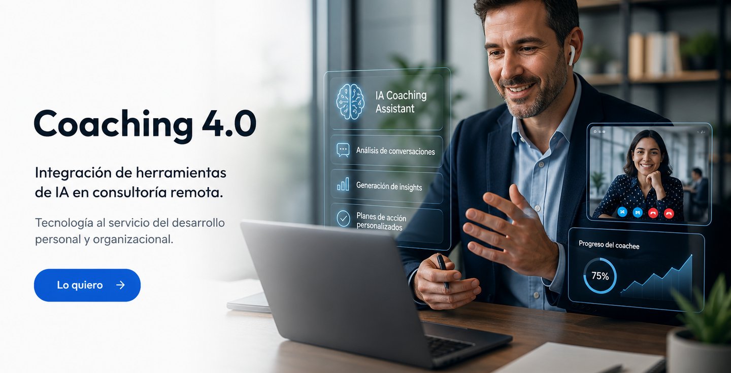 A professional business coach uses an AI assistant tool during a remote consulting video call.