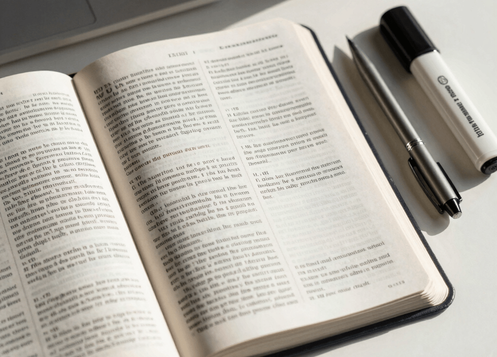 A serene scene with an open Bible and a cup of coffee on a wooden table bathed in soft natural light.
