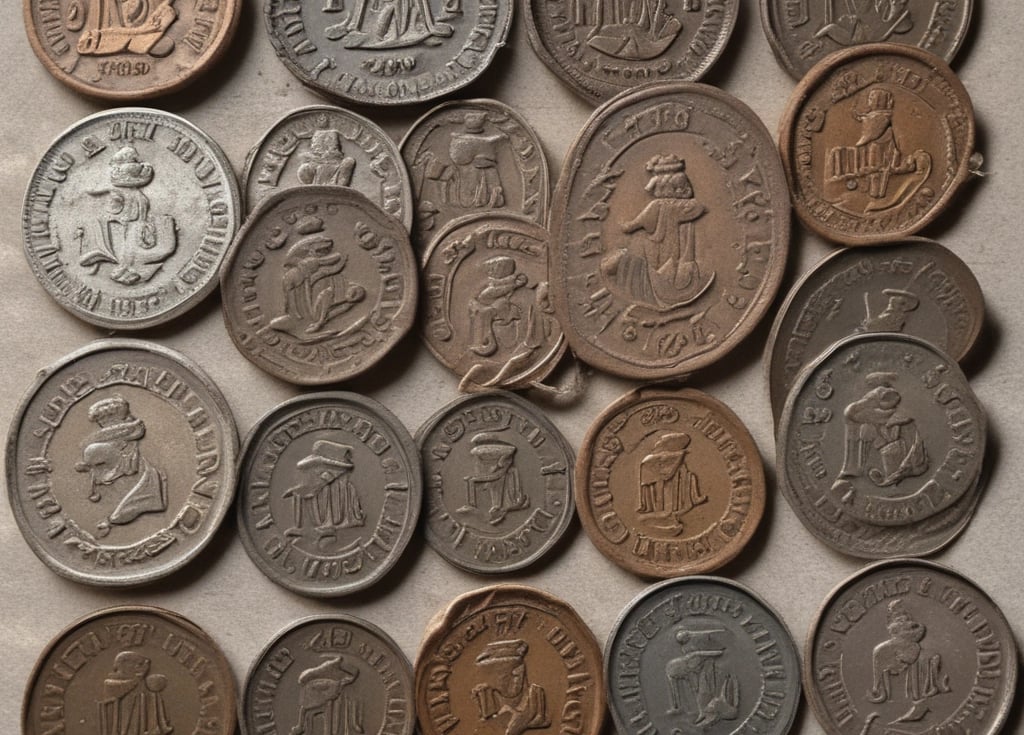 Close-up of a hand holding a shiny old coin with intricate details.