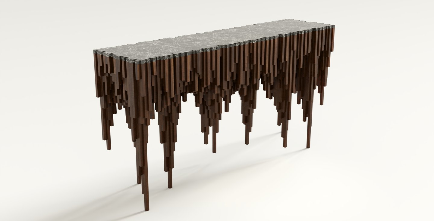 Console Rutile en noyer massif et marbre de Stanislas Garaud