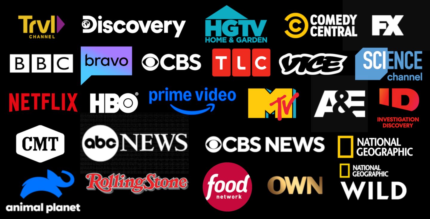 Netflix, Prime Video, HBO, CBS, ABC, BBC, Comedy Central, FX, TV Network