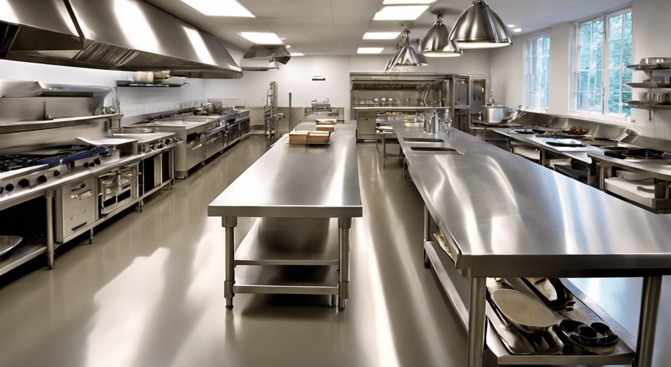 Expansive commercial kitchen, showcasing a variety of equipment including Light Duty Range.
