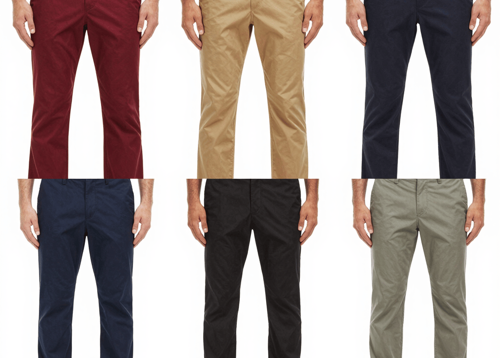 Close-up of a man adjusting his sleek navy trousers in a sunlit room.