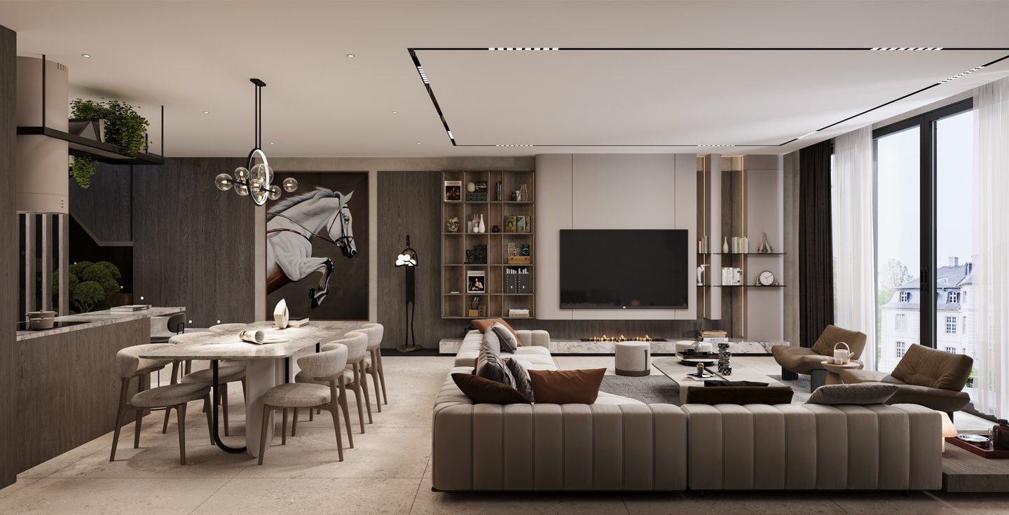 Villa T Antalya salon ve yemek alanı iç mimari tasarımı-La Féra Interior Design