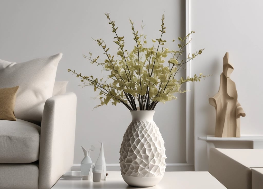 Minimalist pastel-toned 3D printed design objects displayed on a clean white surface with soft natural light.
