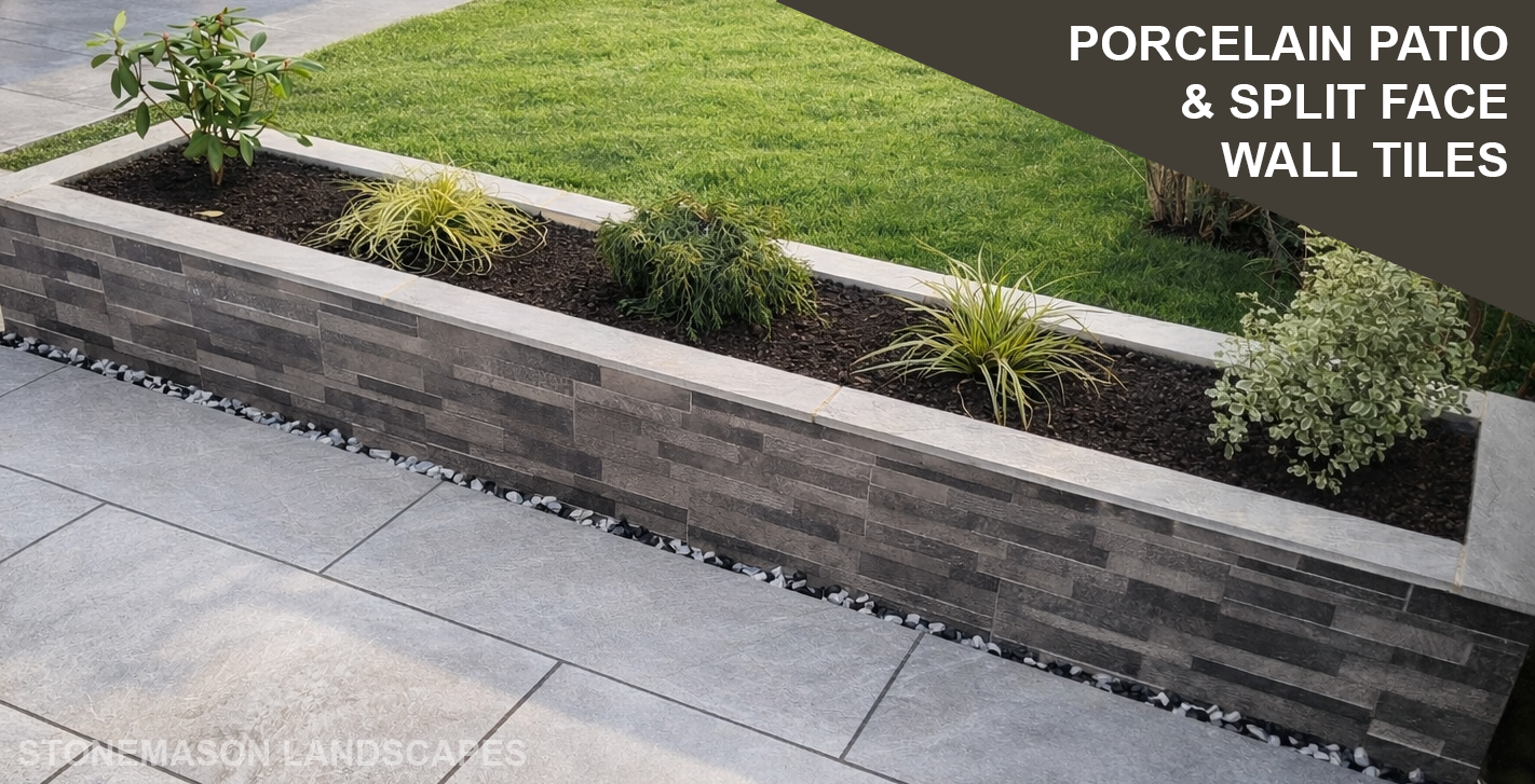Porcelain Patio Split Face Wall Tiles Black Ice Aggregate - Romford Hornchurch Upminster Brentwood
