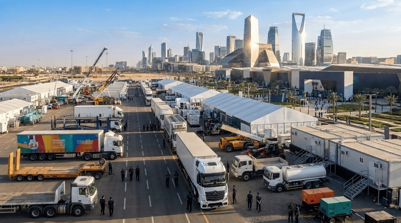 Event logistics, site support & equipment rental in Saudi Arabia.  تأجير المعدات والخيم والعمالة  