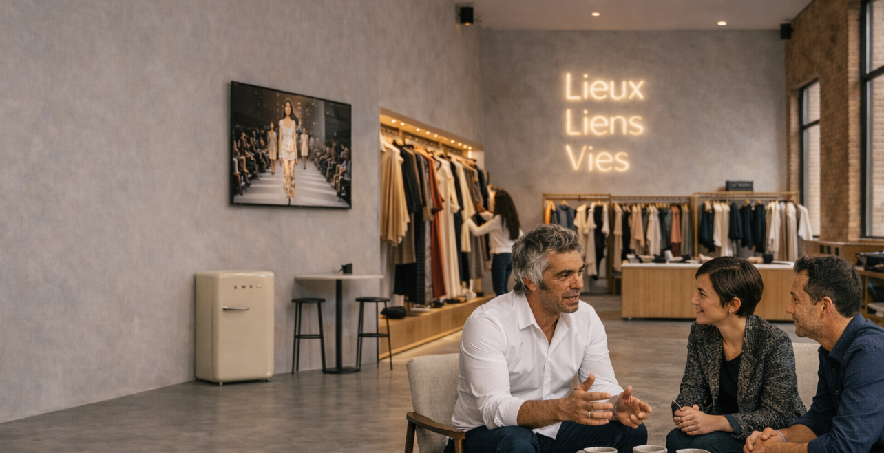 juan torralbo et clients assis en magasin