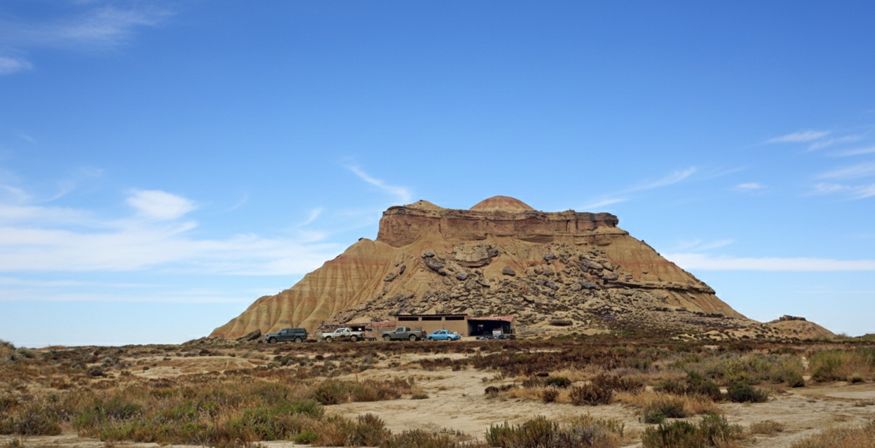 Paisaje árido y espectacular de las Bardenas Reales. La imagen destaca el Cabezo de los hermanos