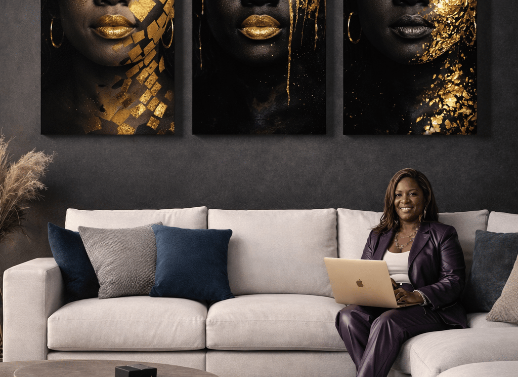 author of the ebook "reversing PCOS and improving fertility" sitting on a couch with a laptop