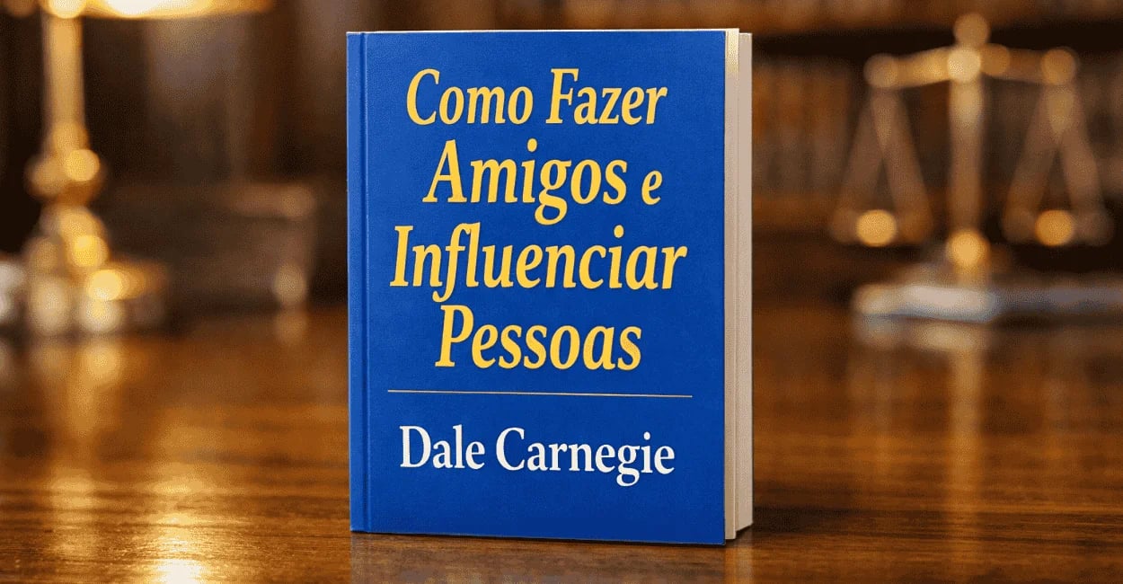 Livro Como Fazer Amigos e Influenciar Pessoas sobre uma mesa de madeira