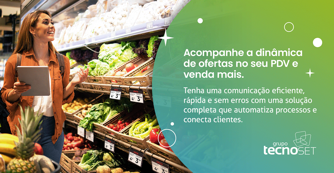 a woman in a grocery store with a tablet and a tablet
