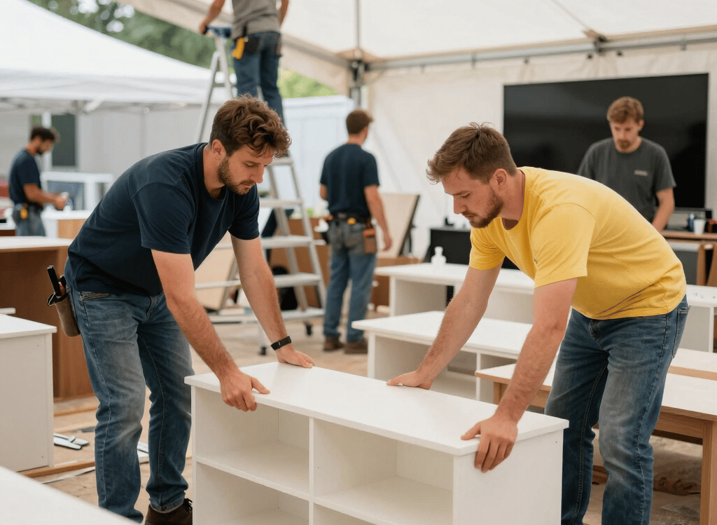 A professional logistics manager in a navy blue uniform holding a tablet in a bright, modern warehouse setting, high-key lighting, business professional mood.
